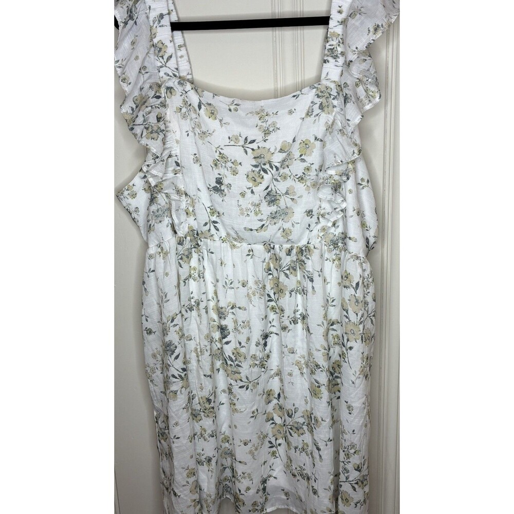 Plus Size Dress 3X Cottage Grandmacore Lined Floral Peasant Ruffles Tie Back
